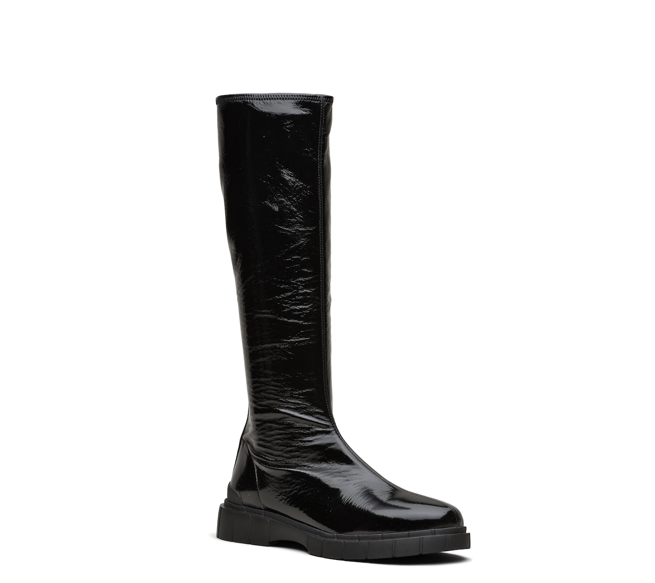 STRETCH PATENT BOOTS BLACK