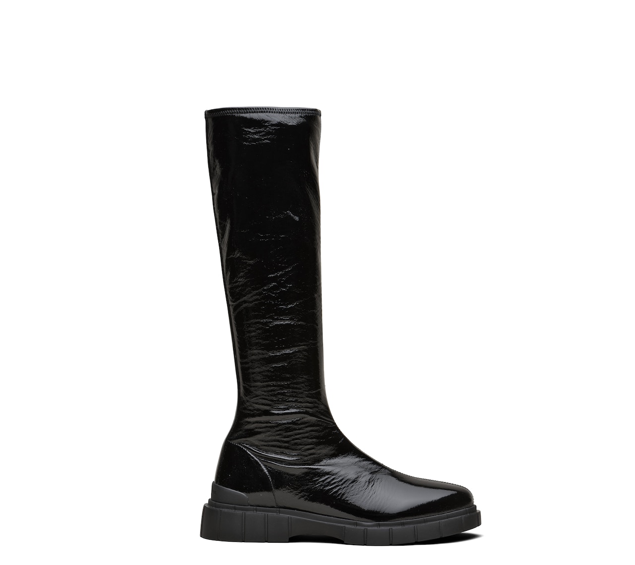 STRETCH PATENT BOOTS BLACK