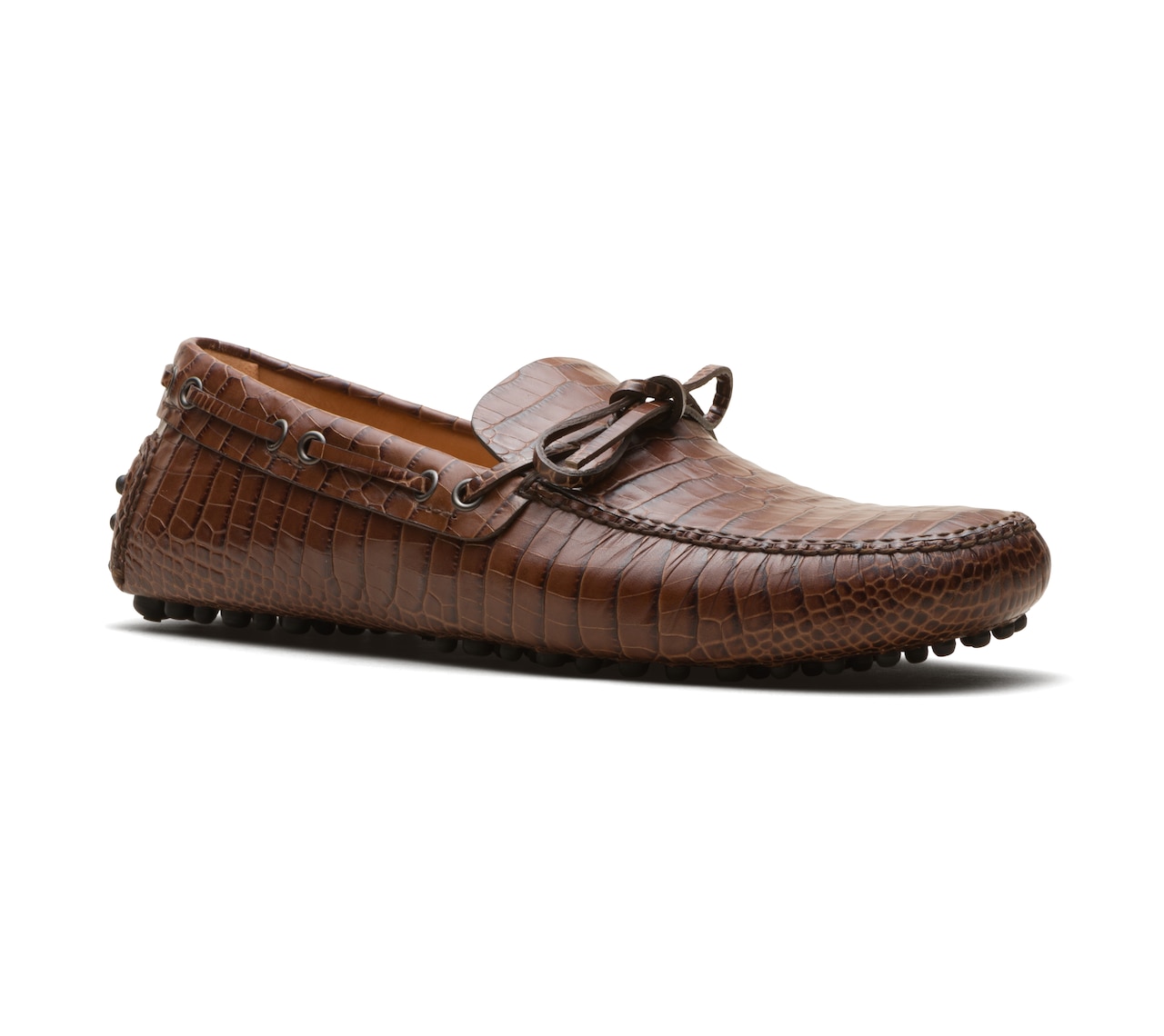 PRINT CROCODILE LEATHER DRIVING SHOES HAZELNUT BROWN