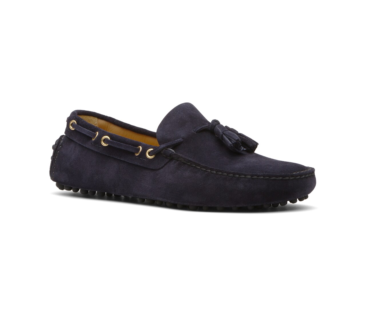 Handmade Men's CARSHOE Loafers in Navy Blue Suede Leather.