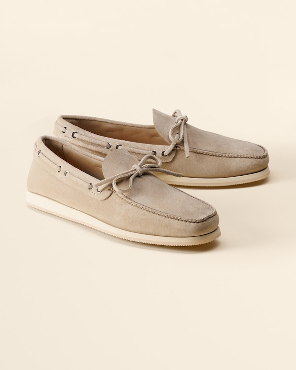 Man Reverse calfskin boat shoes Desert Beige